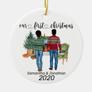 First Christmas Couple African American Newlyweds Ceramic Ornament