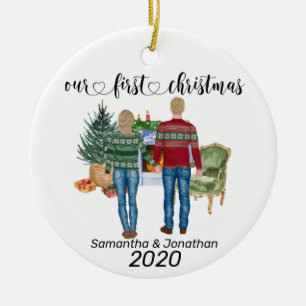 First Christmas Couple Blonde Hair Newlyweds Ceramic Ornament