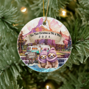 First Christmas Couple RV Camping Newlywed Ceramic Ornament