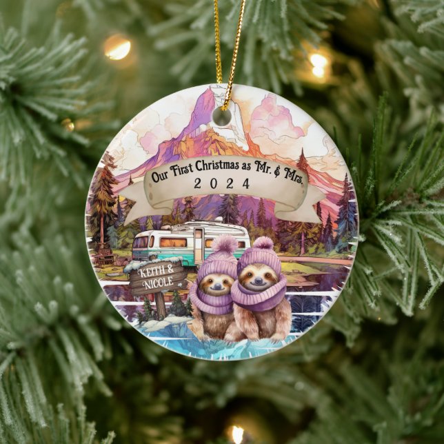 First Christmas Couple RV Camping Newlywed Ceramic Ornament (Tree)