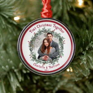 First Christmas Couple's Photo Metal Ornament