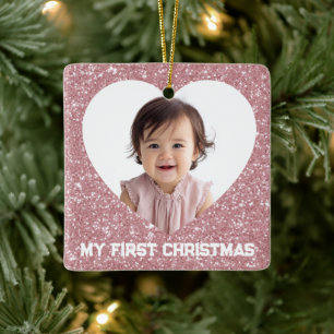 First Christmas Custom Baby Photo Glitter Ornament