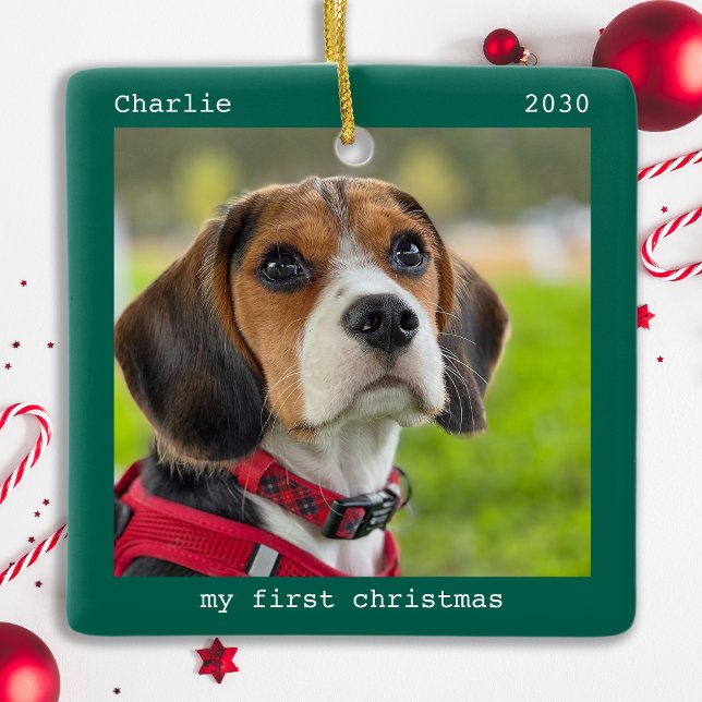 First Christmas Custom Pet Puppy Dog Photo Holiday Ceramic Ornament (Creator Uploaded)