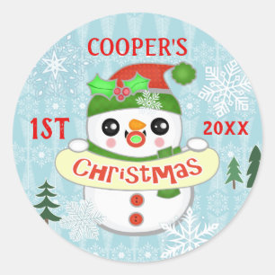 First Christmas Custom Photo Cute Baby Snowman Classic Round Sticker