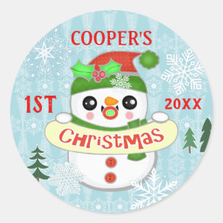 First Christmas Custom Photo Cute Baby Snowman Classic Round Sticker