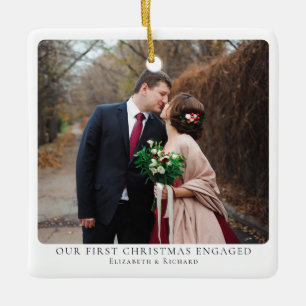 First Christmas Customisable Engaged Minimal Photo Ceramic Ornament
