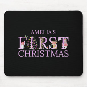 First Christmas Cute Animal Letters Girl Name Baby Mouse Pad