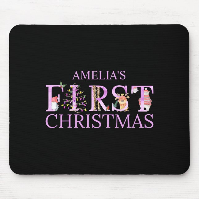 First Christmas Cute Animal Letters Girl Name Baby Mouse Pad (Front)