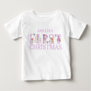 First Christmas Cute Animal Letters Girl Name Baby T-Shirt