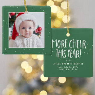 First Christmas cute baby photo green holiday Ceramic Ornament