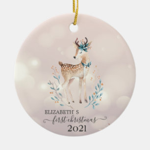 First Christmas,Cute Deer Holiday  Ceramic Ornament