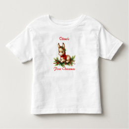 First Christmas Cute Donkey in Red Scarf Toddler T-Shirt