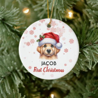 First Christmas cute Golden retrieve baby Ornament