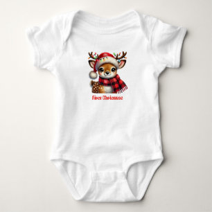 First Christmas Cute Reindeer & Christmas Lights Baby Bodysuit
