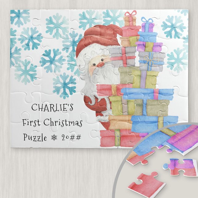 First Christmas Cute Santa Claus Personalised Jigsaw Puzzle (Creator Uploaded)