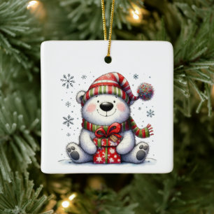 First Christmas Cute Whimsical Bear Customised Ceramic Ornament