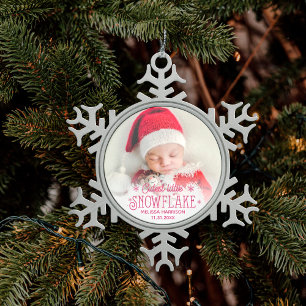 First Christmas cutest little snowflake photo Snowflake Pewter Christmas Ornament