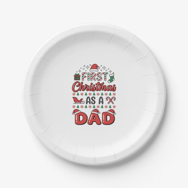 First Christmas Dad Holiday Paper Plate (Front)