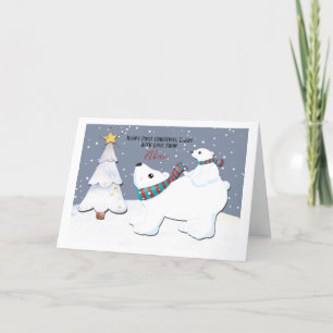 First Christmas Daddy Polar Bear Personalised Holiday Card
