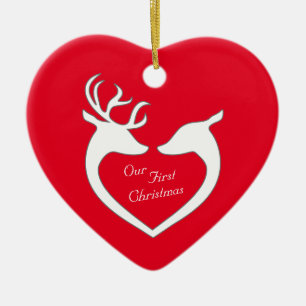 First Christmas Deer Couple Personalised Ceramic Ornament