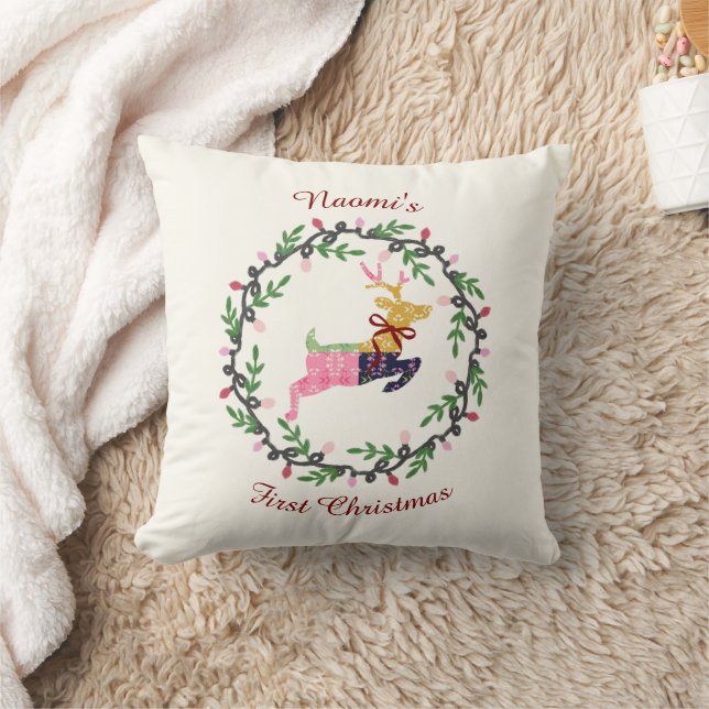 First Christmas Deer with Wreath Customize Cushion (Blanket)