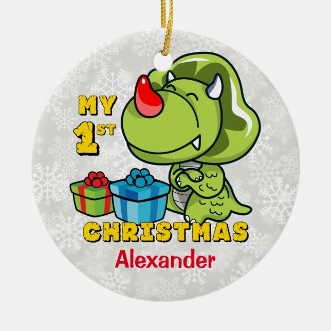 First Christmas Dinosaur Custom Ceramic Tree Decoration (Front)