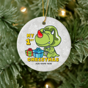 First Christmas Dinosaur Photo Ceramic Ornament