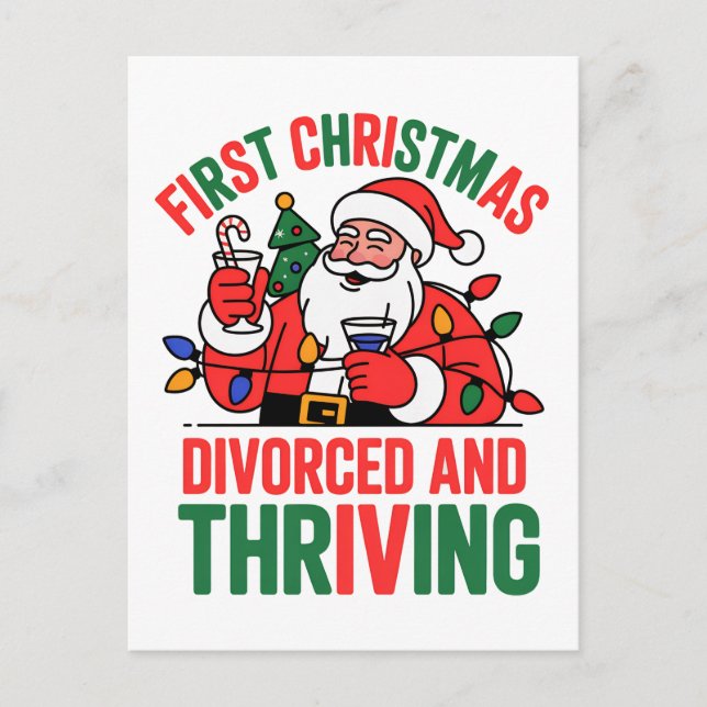 First Christmas Divorced and Thriving Christmas  Postcard (Front)