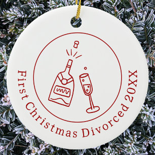 First Christmas Divorced Celebration Doodle Ceramic Ornament