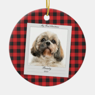First Christmas Dog Photo Pet Name Year Custom Ceramic Ornament
