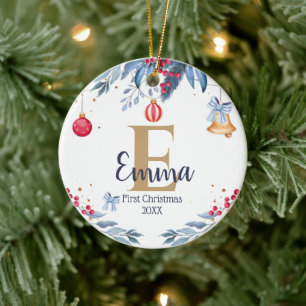 First Christmas elegant chic Custom Monogram Baby Ceramic Ornament