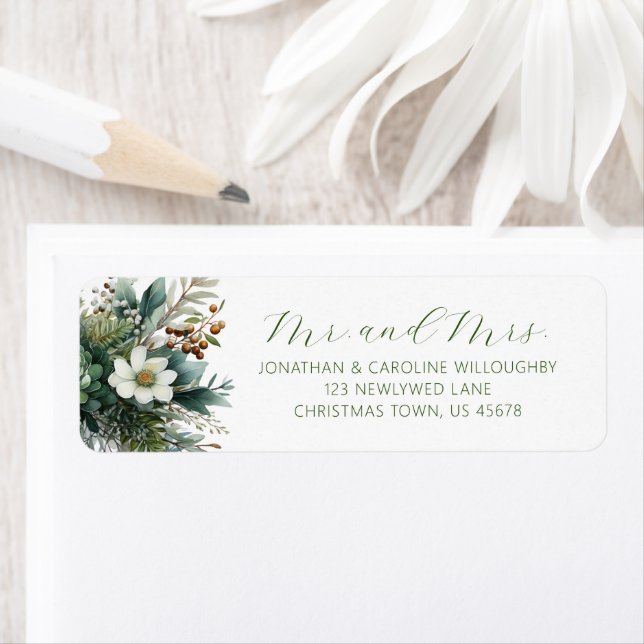 First Christmas Elegant Greenery Return Address Label (Insitu)