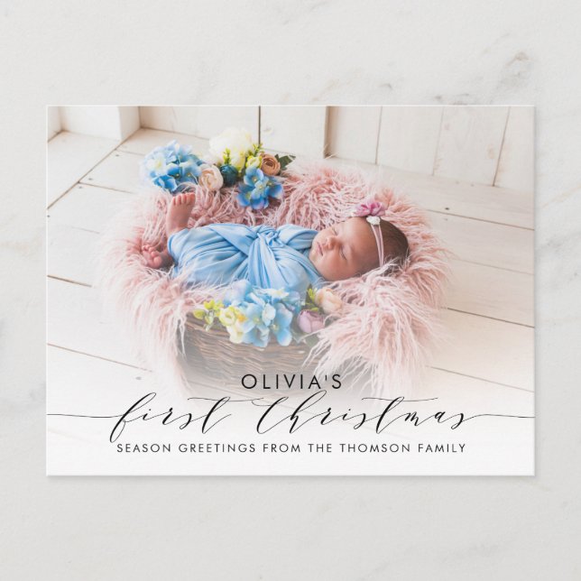 First Christmas Elegant Photo Hand-Lettered Postcard (Front)