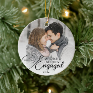 First Christmas Engaged 2 Photo Custom Colour Ceramic Ornament
