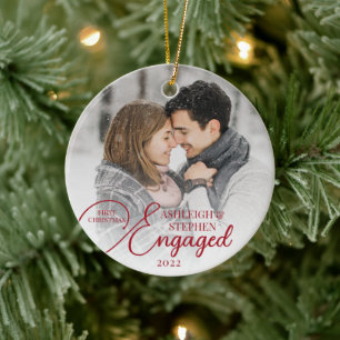 First Christmas Engaged 2 Photo Custom Colour Ceramic Ornament