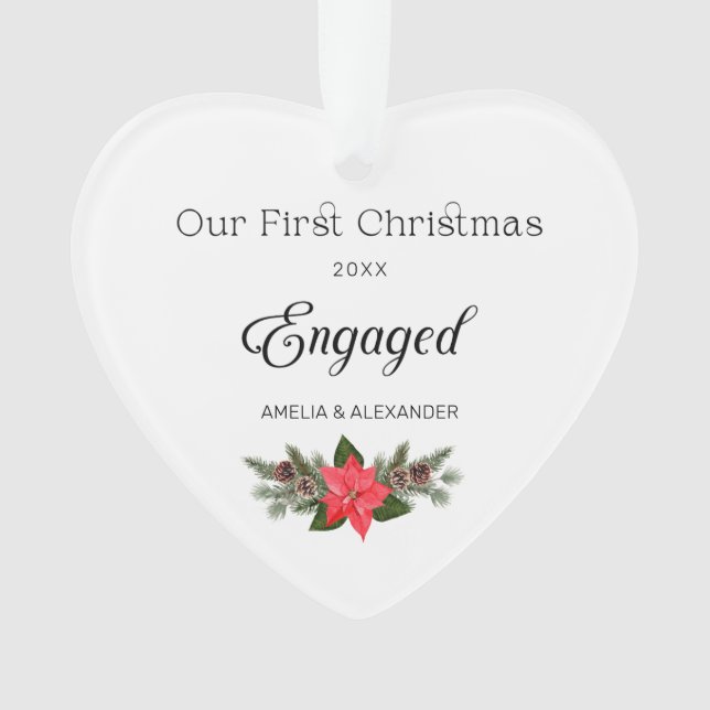 First Christmas Engaged Acrylic Photo Ornament (Front)