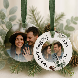 First Christmas Engaged Ceramic Ornament