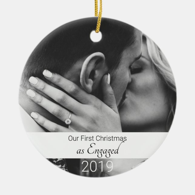 First Christmas Engaged Ceramic Ornament (Front)