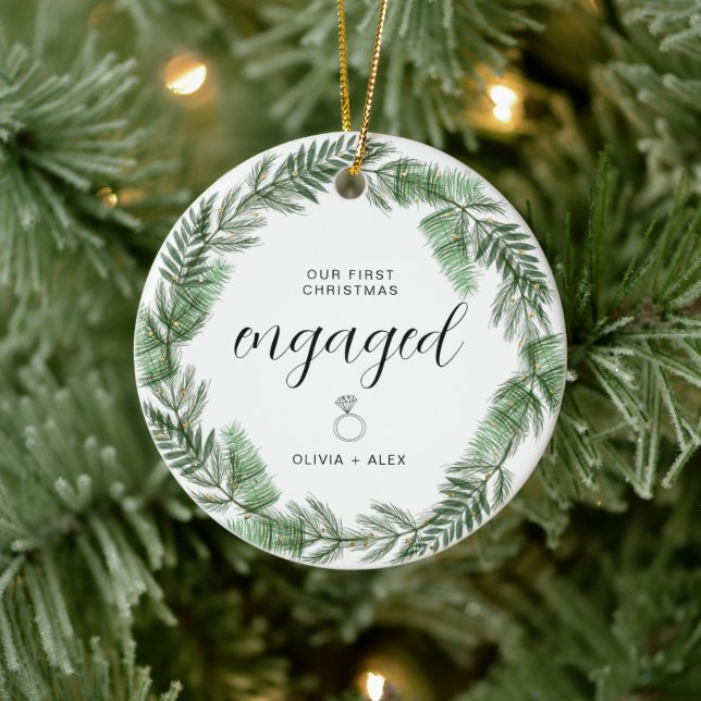 First Christmas Engaged Christmas Gift For Couples Ceramic Ornament (Tree)