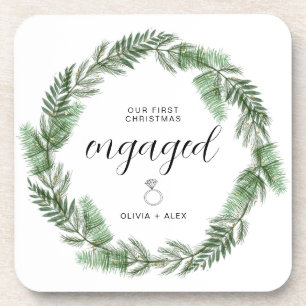 First Christmas Engaged Christmas Gift For Couples Coaster