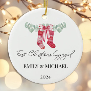 First Christmas Engaged Christmas Stockings Ceramic Ornament