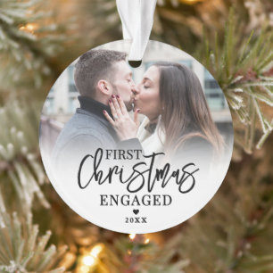 First Christmas Engaged Couple 2 Photo Ornament
