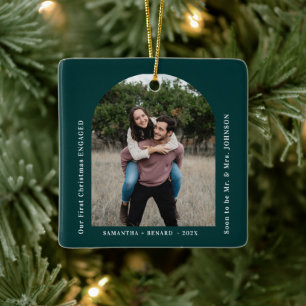 First Christmas Engaged Couples Photo Arch Ceramic Ornament
