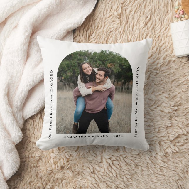 First Christmas Engaged Couples Photo Arch Cushion (Blanket)