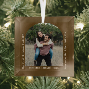 First Christmas Engaged Couples Photo Arch Glass Tree Decoration