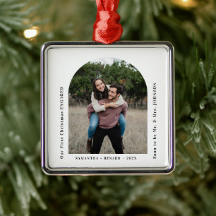 First Christmas Engaged Couples Photo Arch Metal Ornament