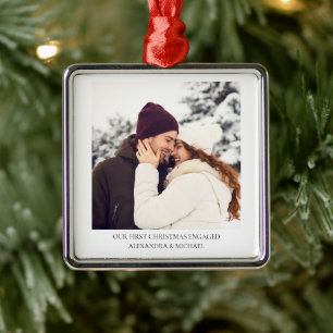 First Christmas Engaged Custom Engagement Photo Metal Ornament