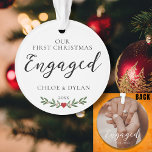First Christmas Engaged Custom Photo Keepsake Ornament<br><div class="desc">Our First Christmas Engaged Keepsake double-sided Ornament with custom photo.</div>