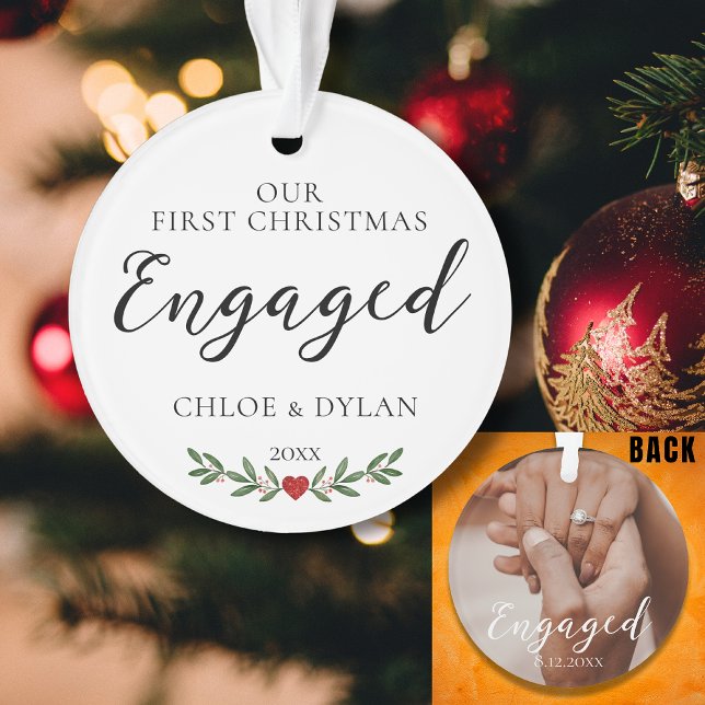 First Christmas Engaged Custom Photo Keepsake Ornament (Creator Uploaded)
