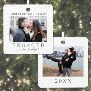 First Christmas Engaged Custom Photo Metal Tree Decoration